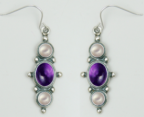 Sterling Silver Drop Dangle Earrings With Amethyst And Cultured Freshwater Pearl